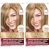 L'Oreal Paris Excellence Creme Permanent Hair Color, 8 Medium Blonde, 100 percent Gray Coverage Hair Dye, Pack of 2