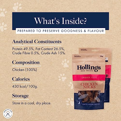 Hollings Chicken Necks Dog Treats, 100% Natural Air Dried Chew Treats for Adult Dogs, Grain Free and High in Protein (120g) - Image 5