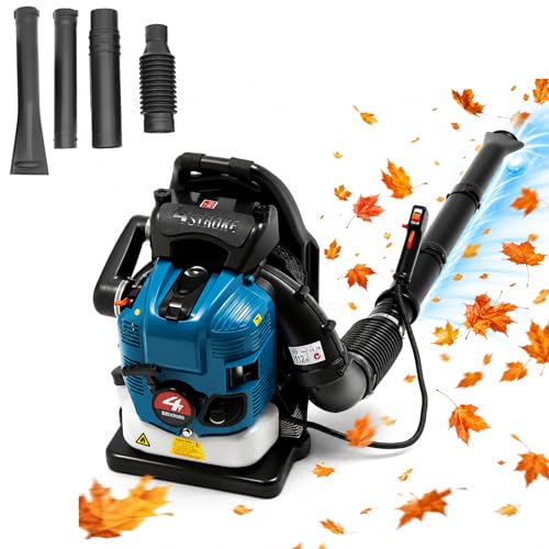 Goddlgjik 4temps 75,6cc Souffleur Thermique Essence a Dos, 2,6kW Souffleur Feuille Thermique 7000tr/min, avec Réservoir de 1,9L Tuyau réglable à 180°, pour...
