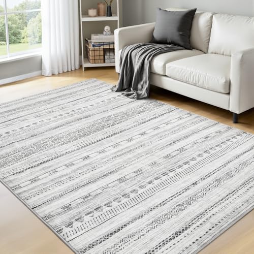 4x6 Area Rugs for Living Room Machine Washable Rug Distressed Indoor Carpet Neutral Moroccan Boho Rug Ultra Soft Area Rug for Bedroom Dining Room Playroom Office, Black
