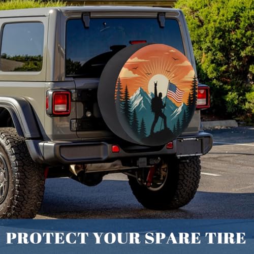 Image of Silhouette American Flag Spare Tire Cover Wheel Covers Protectors Waterproof Dust-Proof Universal Fit Trailer, RV, SUV and Many Vehicle 17 Inch,C-09