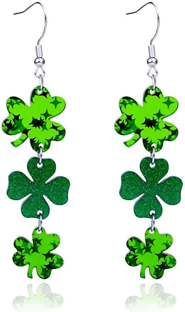 St Patrick's Day Earrings for Women Acrylic Shamrock Dangle Earrings Green Irish Clover Earring Good Luck Earring Irish Green Hat Festival Outfits St. Patrick's Day Accessories Jewelry Gift for Women