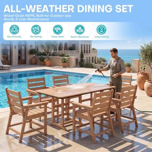 Image of 5-Piece Dining Set, HDPE Table & 4 Chairs,Cedar