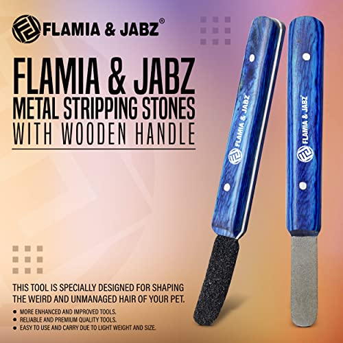 FLAMIA & JABZ Stripping Metal Stone Diamond Edged for Dogs Cats & Pets with Wooden Grip (2 Piece Pack of Coarse & Fine) - Image 2