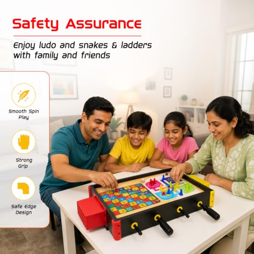 Image of Amazon Brand - Jam & Honey 3 in 1 Tabletop Foosball Game | Mini Football Table with Ludo & Snakes & Ladders | Indoor Board Game for Kids & Family | Age 6+ Years | Compact & Lightweight Design