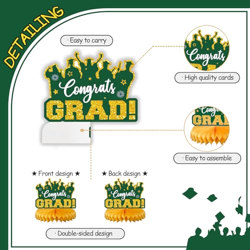 Image of 2026 Graduation Party Decorations - 8 Pcs Green Gold Class of 2026 Graduation Table Centerpieces for Tables Congratulate for 2026 Congrats Grad Party Supplies