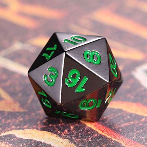 Zinc Alloy Metal Polyhedral 7-Die Dice Set For Dungeons And Dragons Rpg Dice Gaming D&D Math Teaching, D20, D12, 2 Pieces D10 (00-90 And 0-9), D8, D6 And D4 (Black And Green) #TOP1