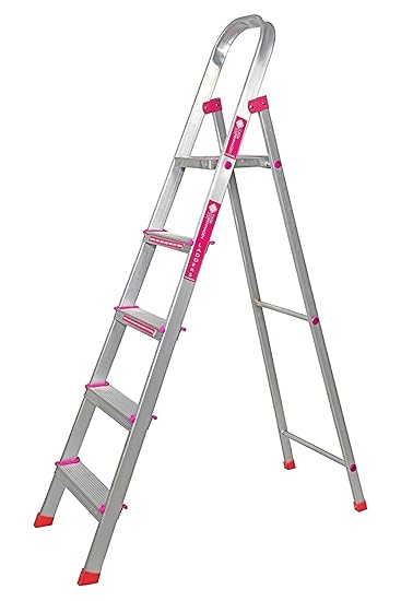 Casa Copenhagen,LB02 Collection,Designed in Denmark, 5-Step Foldable Aluminium Ladder Laser Cut with Super Advance Sure-Hinge Technology,7 Years Warranty -Silver