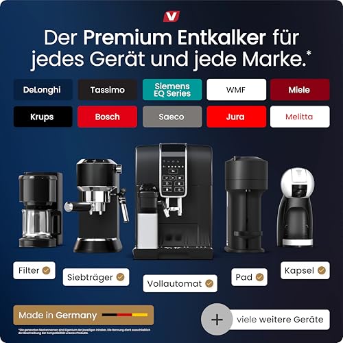 3-in-1 Entkalker für Kaffeevollautomaten & Kaffeemaschinen (55 Stück) - Entkalkungstabletten für Siemens EQ-Serie, Delonghi, Jura, Krups, Bosch, Miele, Melitta, Tassimo, WMF
