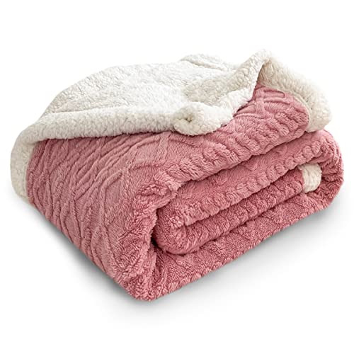 TIANSHU Manta Reversible Sherpa para Cama, Suave Manta de Invierno para Sofa Confortable Manta Polar Microfibbra Esponjosa Mullido Cálida para Cama Salón y Dormitorio (150x200cm, Rosa)