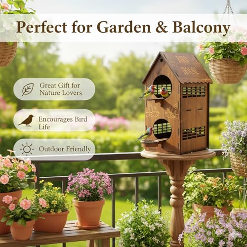 Image of Signamio Upgraded Dual Bird Nest Space, Wooden Bird House - Ideal Birds Nest for Outdoor Gardens, Durable Wood Construction, Perfect for Attracting and Sheltering Diverse Bird Species