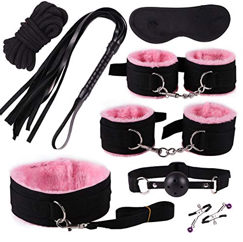 Image of Bondage Kit Restraints Kit Sex Toys for Couples, BSDM Kits for Couples, BDSM Set, Adjustable Bondage Set Fuzzy Handcuffs Ball Gag Couples Sex Toys BSDM Toys for Couples BDSM Toys Couples (Pink)
