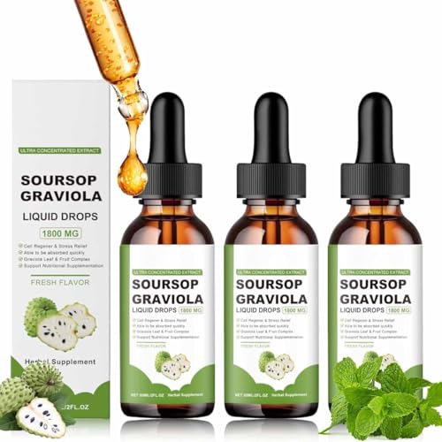 3Pcs 100% Pure Organic Soursop Extract - Soursop Graviola Liquid Drop Graviola Leaf Extract Sourso Liquid Supplement Respiratory Relief & Overall Support for Immune System Digestion