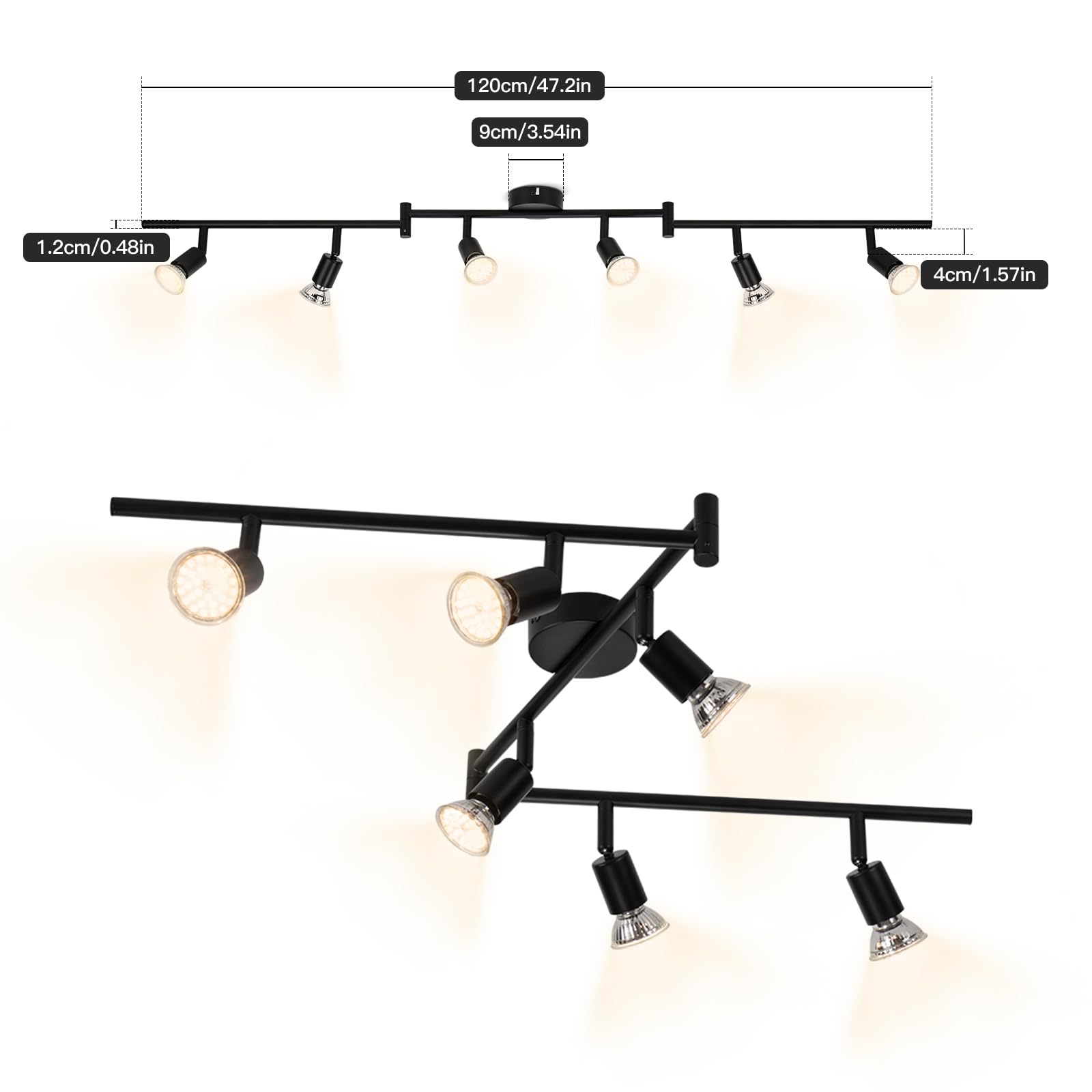 wowatt Lampara de Techo 6 Foco Orientable Blanco Interior Gu10 Sin Bombilla | Focos LED Interior Orientable, Regleta Focos techo Giratorios, Rail Iluminacion para Salon Dormitorio Pasillo Cocina Comedor