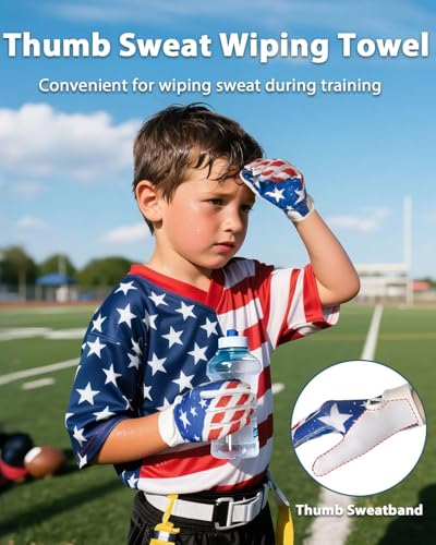 Pixel Panda Youth Football Gloves, American Flag Kids Football Wide Receiver Gloves with Super Sticky Grip for 6-14 Boys Girls(M)
