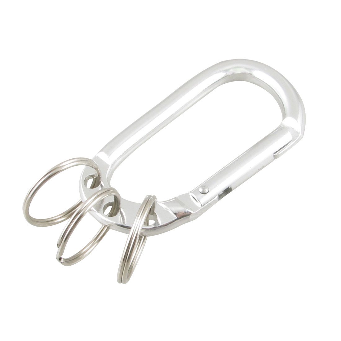 uxcell Aluminum Alloy Bag D Shaped Spring Loaded Carabiner Hook Split Keyring Silver Tone