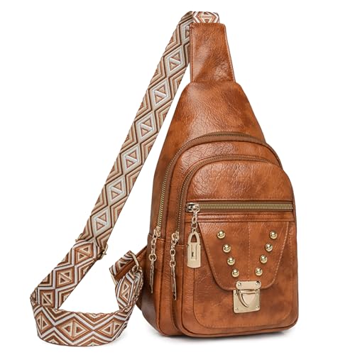 Relang Leather Crossbody Sling Bag for Women Brown Buckle