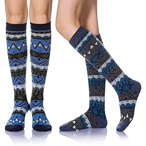 Eyean Women's Knee High Wool Socks Winter Thick Thermal Soft Comfy Over Knee Long High Socks 2 Pairs (Retro A) Cover