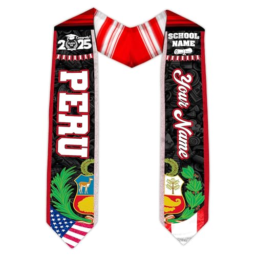 MonkeyVan Custom Peruvian Graduation Sash, Peru Graduation Stole, Peru Flag Stole Class Of 2025, Sashes For Graduations 2025 Peru 8