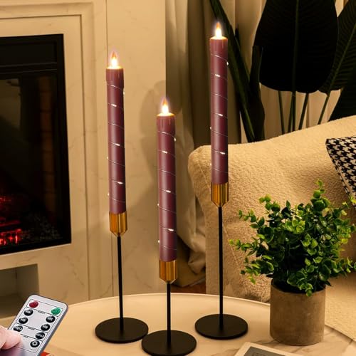 Image of Danip Christmas red flameless Candle with String Light Window Candles with Remote Timer Battery Operated Taper Candle LED Pillar Candles Set of 6