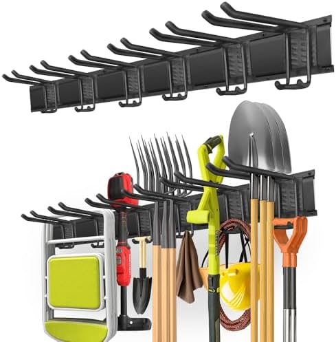Garage Tool Organizer Wall Mount with 48 inches Rails and 6 Doubl...