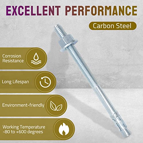 Ini Moni 220608 1/2 Inch X 7 Inch Wedge Anchor Zinc Plated, Heavy Duty Fastener For Concrete And Cement, Carbon Steel Anchor Bolts thumb #2
