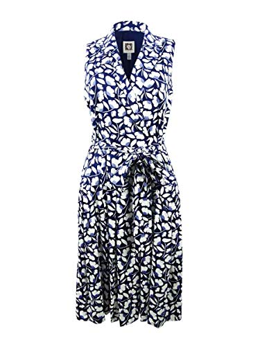 Anne Klein Women's Size Plus Printed Notch Collar WRAP Dress, Eclipse/White Combo, 18W