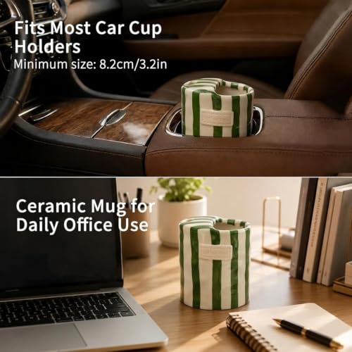Taza de cerámica con tapa para café 12 oz verde miniatura 4