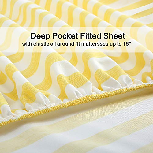 Image of Best Season 4 Piece Stripe Microfiber Stripe Sheet Set - Super Soft Luxury Hotel Deep Pocket, Fade & Wrinkle Resistant Bedding Set (Bright Yellow,Queen Size)