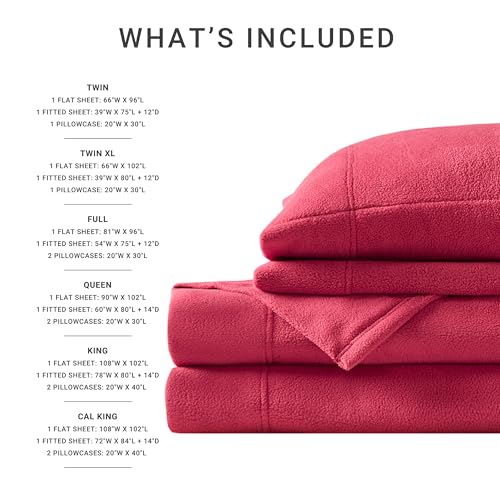 Image of True North by Sleep Philosophy Micro Fleece Bed Sheet Set, Warm, Sheets with 14 inch Deep Pocket, for Cold Season Cozy Sheet-Set, Matching Pillow Case, Twin, Red, 3 Piece
