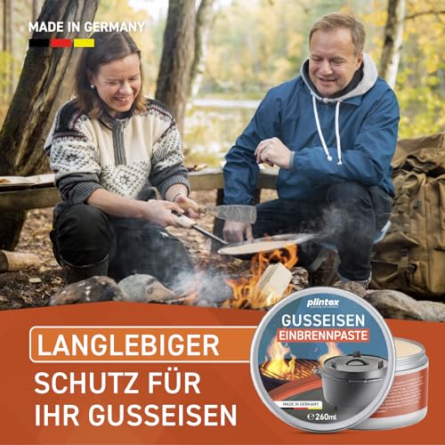 PLINTEX® 260ml Einbrennpaste mit Traubenkern-Öl für Dutch Oven, Grillrost, Gusseisen Pflege, Zubehör | Pflegepaste für Patina gegen Anhaften & Rost – Bild 7