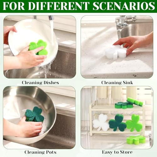 Image of Tioncy 12 Pack St. Patrick's Day Kitchen Sponges Bulk Dual Sided Scrubber Sponges Dishwashing Kitchen Cleaning Accessories for Household Supplies