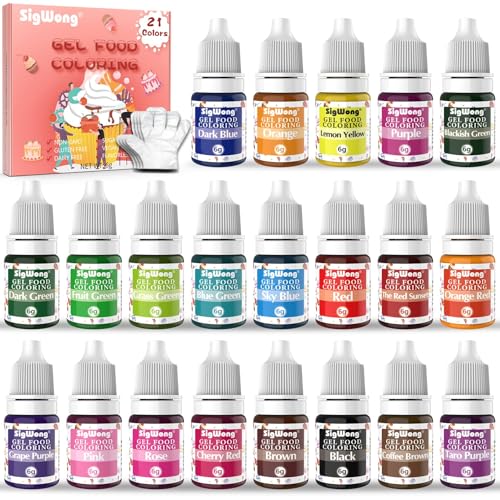 Food Colouring Gel - 21x6ml Highly Concentrated Food Colouring Set Vibrant Tasteless Food Color Dye for Icing Coloring Cake Cookie Decorating Baking Fondant Frosting with Gloves - Vegan