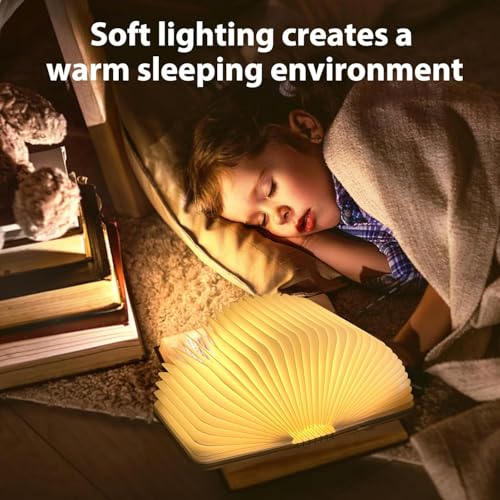 Image of Wooden Book Lamp, 3 Colors Folding Book Lamp,Teacher Appreciation Gifts for Women, LED Ambient Lighting, Magnetic Mood Lighting for Home Decor Birthday Gifts