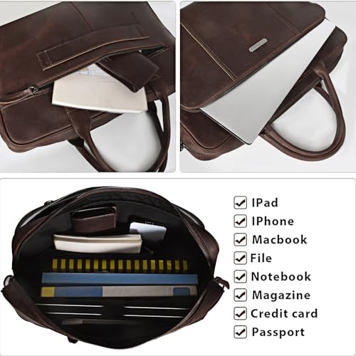 Blofinche Genuine Leather laptop briefcase mens 18 inch Computer Messenger shouledr work Satchel bags Coffee3
