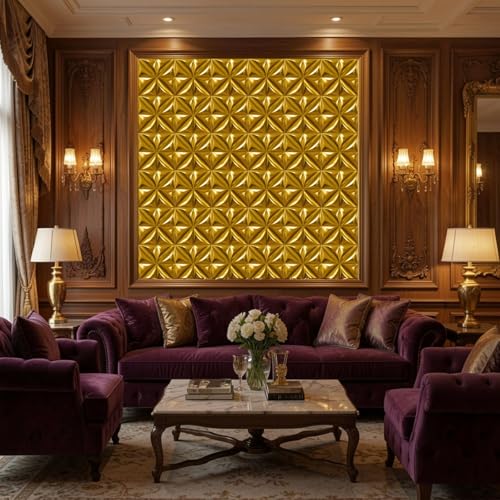 Image of Kayra Decor Luxury 3D PVC Wall Panels - Butterfly Pattern, Gold Finish | 19.7 inch x 19.7 inch | Pack of 40 | Covers 107.60 Sq. Ft. | Stylish Wall Cladding for Home & Office Interiors