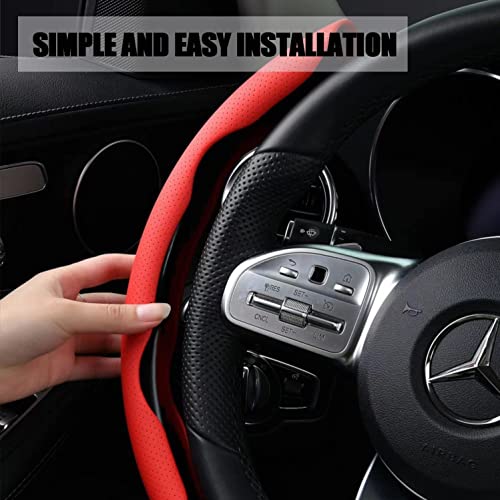 Image of AutoBizarre Car Anti Skid Non Slip Red Leather Steering Wheel Grip Covers Decoration Universal for All Cars - Set of 2 pcs