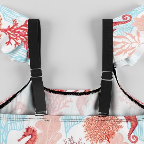 Image of Girls One Piece Swimsuit Cute Alpacas Hearts Stars Ruffles Swimwear Bathing Suits 3-12 Years