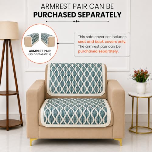Image of Homerz Premium 'Maharaja Paradise Series' Sofa Cover | Net Fabric Sofa Cover | Washable, Anti-Dust Backed & Wrinkle Resistant Cover (Aqua Lattice, 1 Seater, Seat Cover with Backrest)