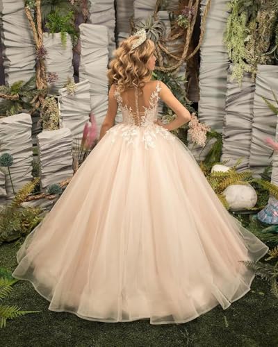 Flower Girl Dresses for Wedding Long A Line Princess Pageannt Dress Lace Applique Tulle Kids First Communion Dresses3