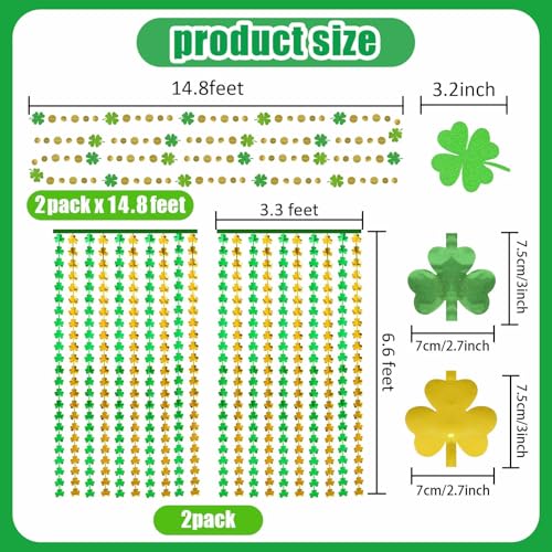 Image of St Patricks Day Decorations Shamrock Foil Fringe Curtains Green Shamrock Garland Clover Tinsel Curtain Photo Booth Prop St Paddy's Day Garland Hanging Streamers Backdrop for Irish Party Decor