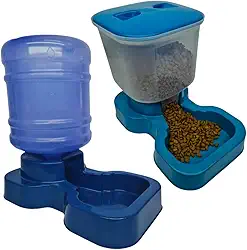 Kit Bebedouro e Tratador Automático para Cachorro de Grande Porte - Bebedouro e Comedouro Pet (Azul, Azul)