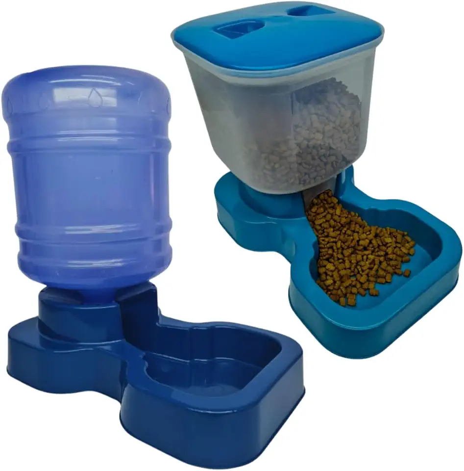 Kit Bebedouro e Tratador Automático para Cachorro de Grande Porte - Bebedouro e Comedouro Pet (Azul, Azul)