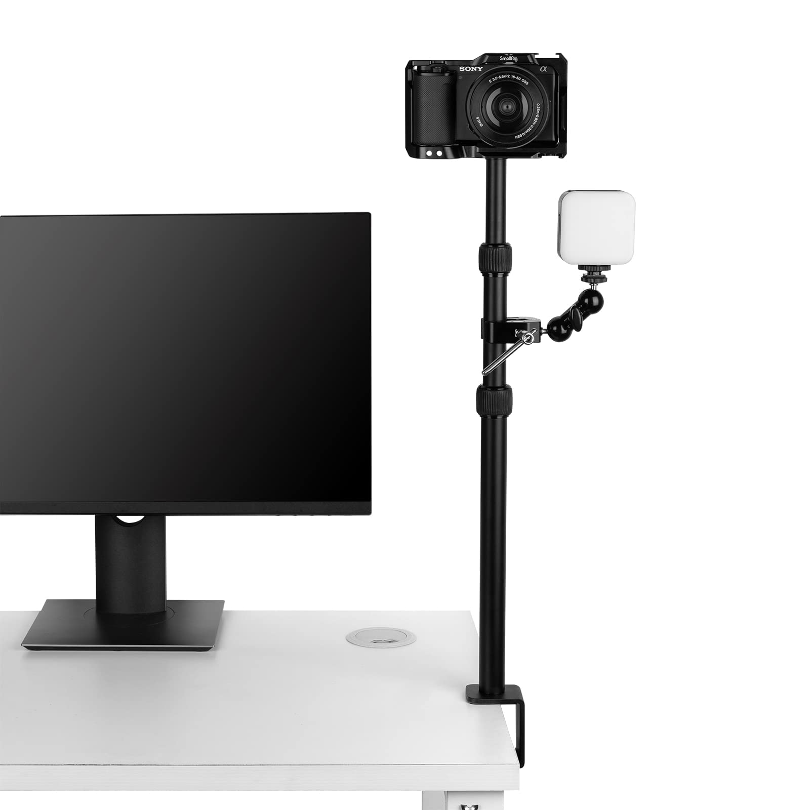 SMALLRIG Paquete de 2 abrazaderas de cámara súper, adaptador de brazo mágico de doble cabezal esférico, montaje para valla/escritorio/trípode para monitor/luz/cámara, para Insta360, para Gopro, para