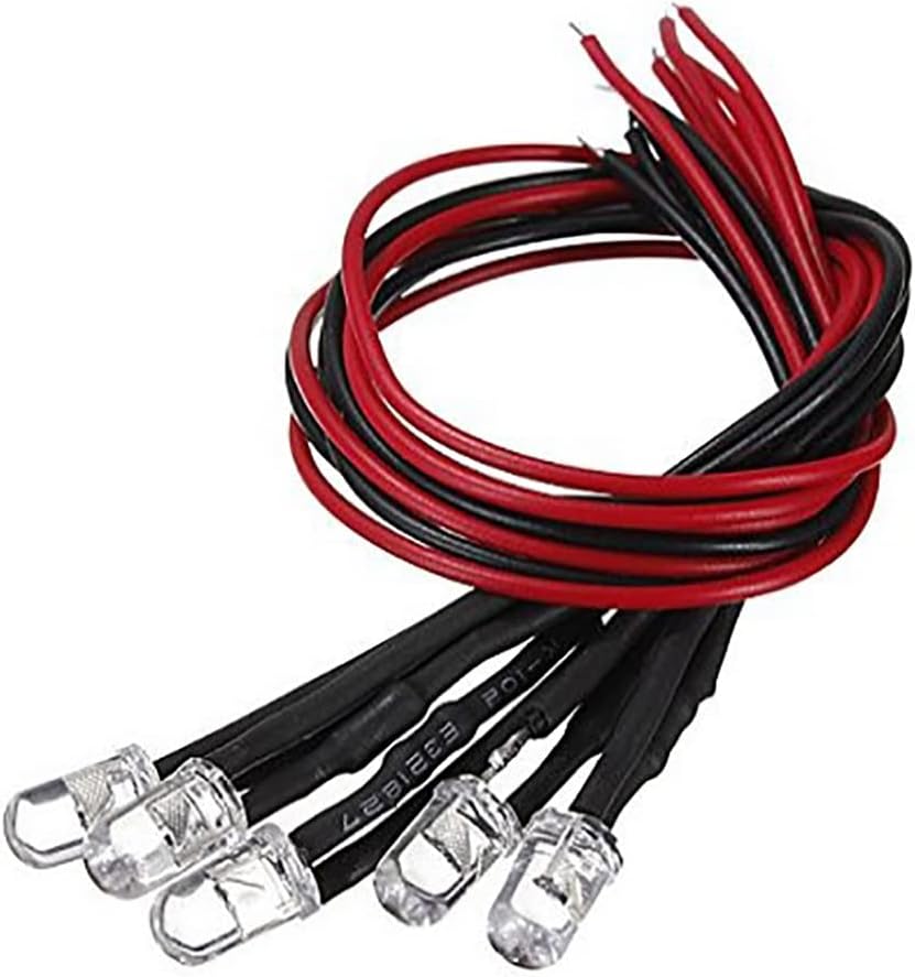 20 pcs Pre-Wired 5mm Red LED Diode Lights (Clear Round Transparent Lens DC 12V) with 1/4W Resistor and Wire Indicator Light Emitting Diodes Lighting Bulb (Red)