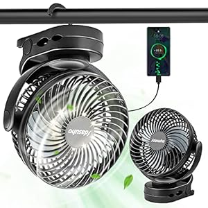 Idasuho 10000mAh Desk Fan, 3 in 1 Rechargeble USB Mini Fan with LED Light & Hook, 3 Speed Level & 720° Rotation Camping Fan, Portable Clip Fan for Baby Stroller Home Office Travel Camping