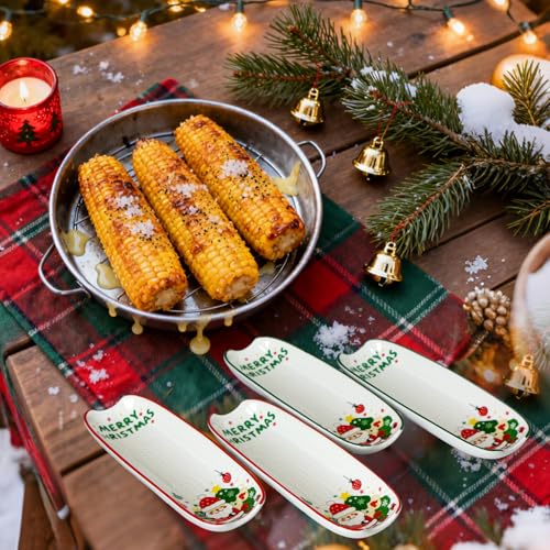Image of Cinf Ceramic Corn Cob Holders Set of 4, 8.8 inch Christmas Serving Dishes | Stable non-slip base, easy cleanup, microwave safe, dishwasher safe, oven safe, durable ceramic construction