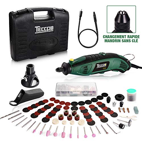 Outil Rotatif Electrique TECCPO, 170W Mini Meuleuse Set avec Contrôle de Profondeur & Arbre Flexible & Mandrin Universel & 80 Accessoires pour Projets de Bricolage Vous pour Couper, Scier, Sculpter