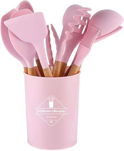 Miniatura 10 de Karangred 12Pcs Silicone Cooking Kitchen Utensils Set with Holder,Wooden Handles Cooking Tool,BPA Free,Non Toxic Turner Tongs Spatula Spoon Kitchen