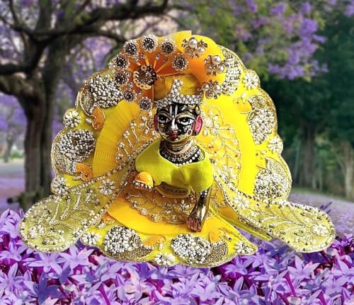 Image of Partish Laddu Gopal Heavy Poshak Size 4 l Ladoo Gopal Dress l Bal Gopal l Kanha Ji Thakur Ji Net Dress (Yellow)